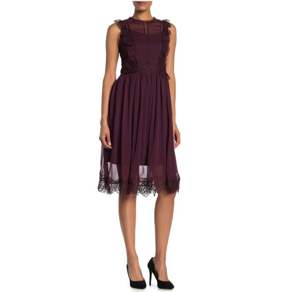 Ted Baker Porrla Frill Lace Dress Maroon Purple Ted 2 Us 4-6 - $349 NWT Romantic